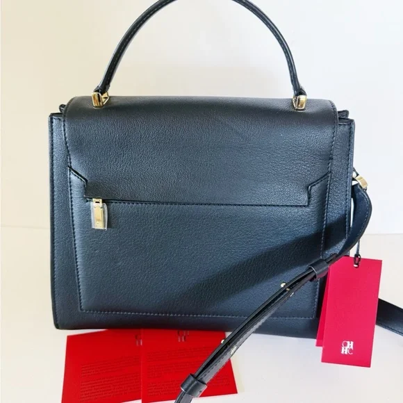 Carolina Herrera Doma Signature Satchel Medium Black Leather Handbag - NWT - Picture 11 of 14
